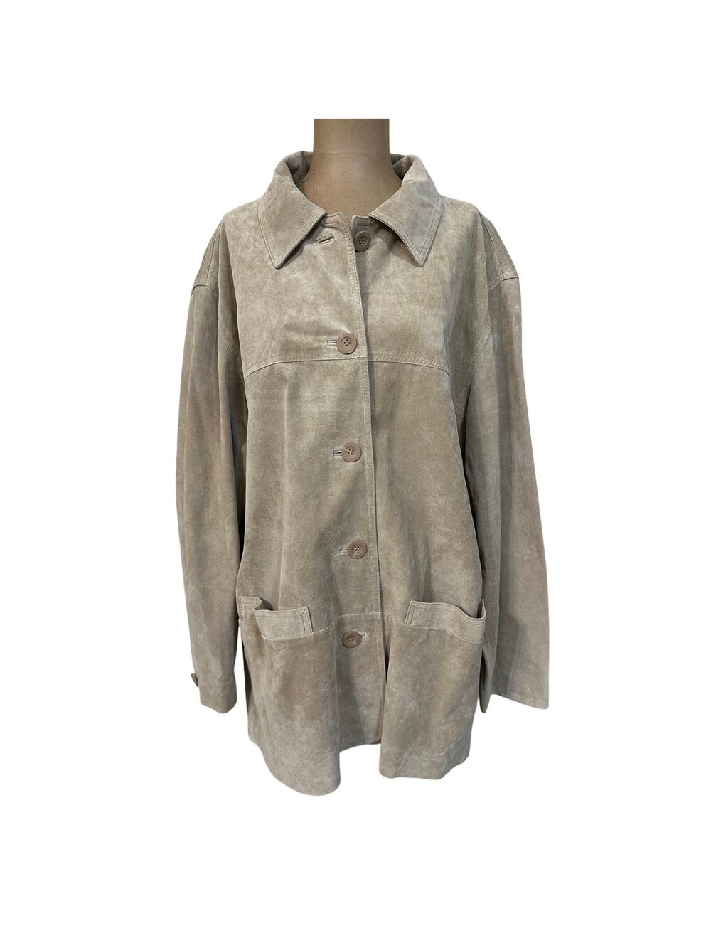 St. John's Bay Jacket Vintage Beige Button Up Suede 100% Leather Women's XL